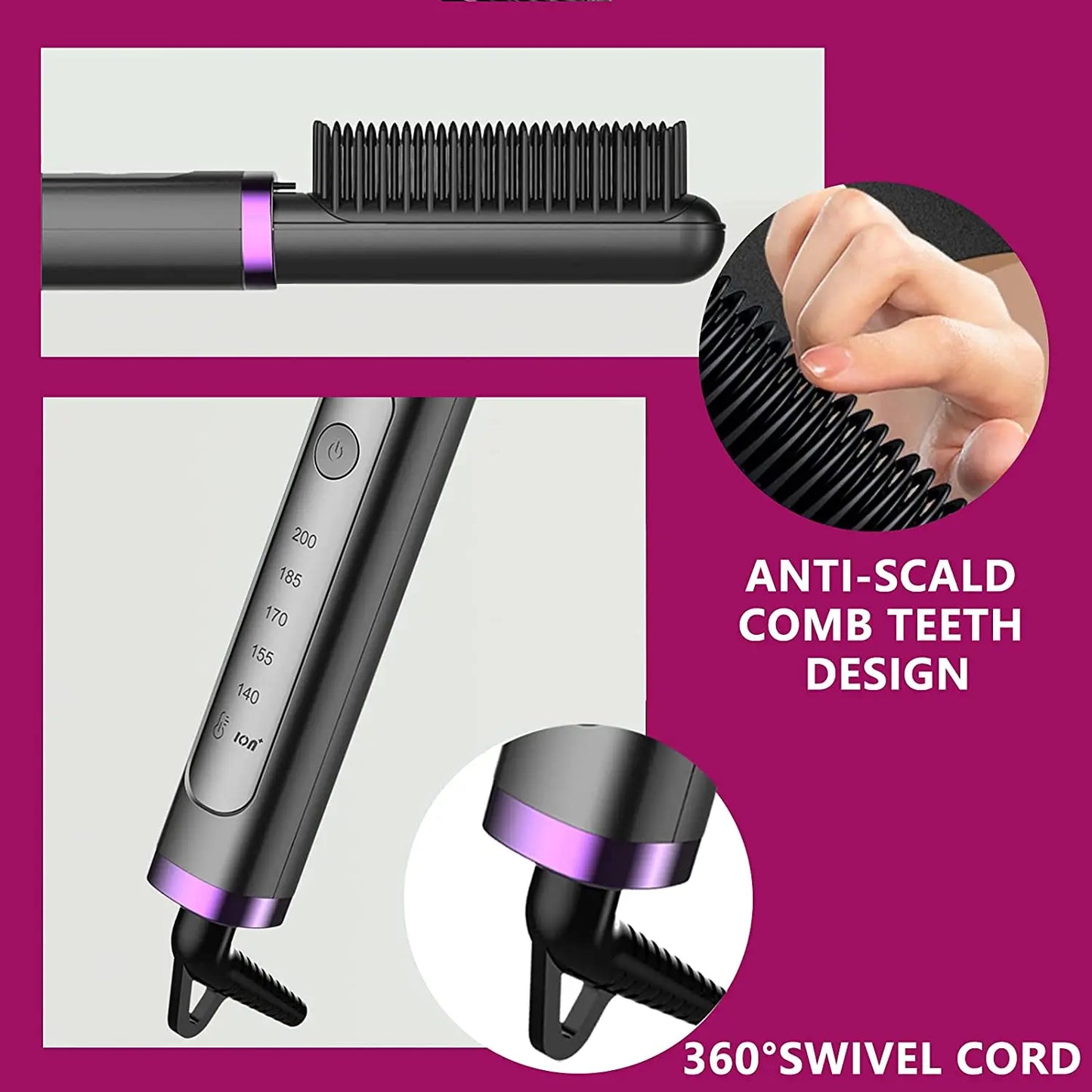 Electric Hair Straightener Hot Comb Brush Negative Ion