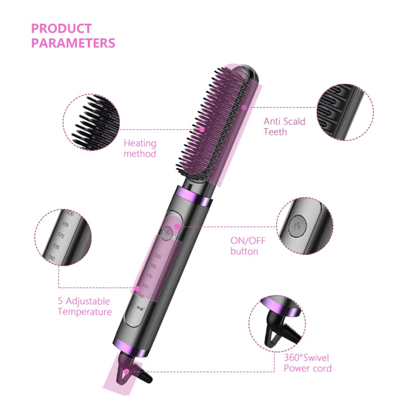 Electric Hair Straightener Hot Comb Brush Negative Ion